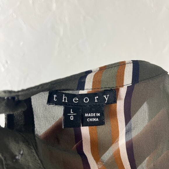 Theory Womens Shirt L Pinga Silk Designer Tunic Stripe Sheer Sleeveless B4-28 - Picture 5 of 6